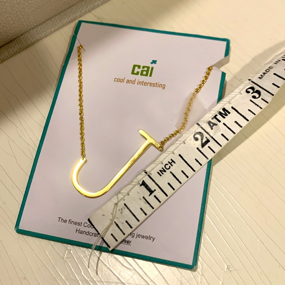 “J” initial necklace yellow gold plated 16 inches chain - Picture 2 of 4